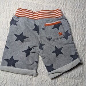 Mini Boden Gray Star Print‎ Sweatshorts Orange Stripe Waistband